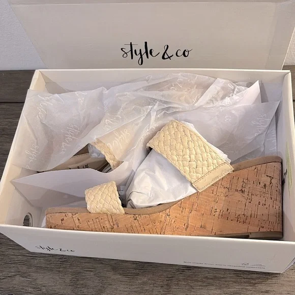 NIB [Style & Co.] Daliaa Wedge Sandals in Natural Woven Womens 9.5 / 11 - Picture 11 of 12